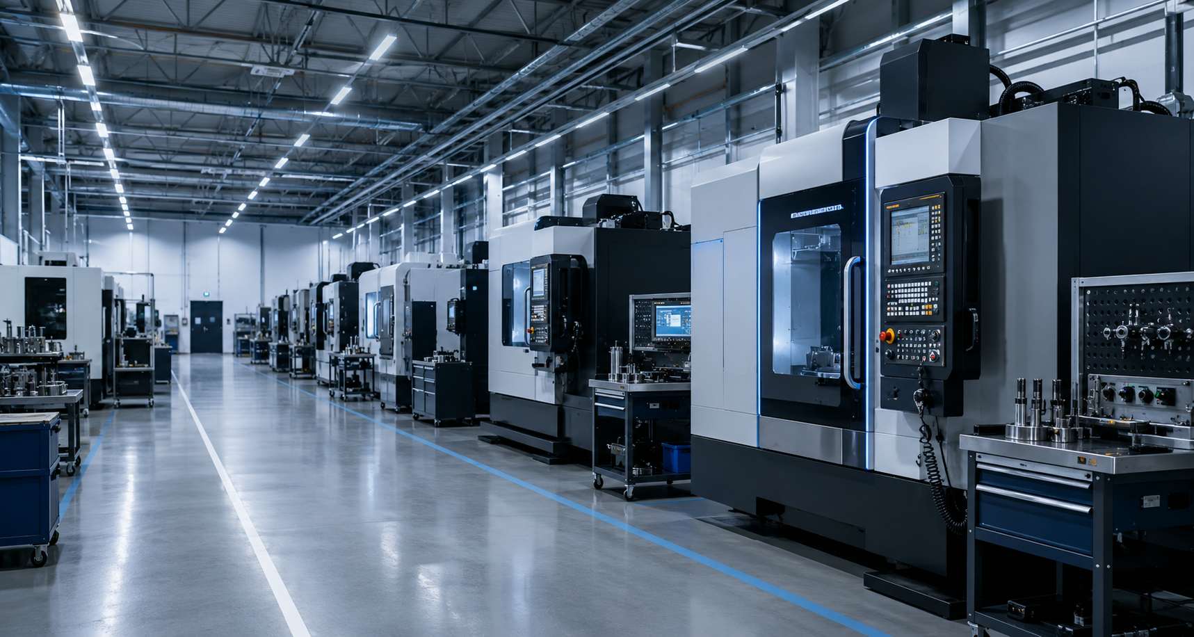 Planta industrial con maquinaria CNC europea